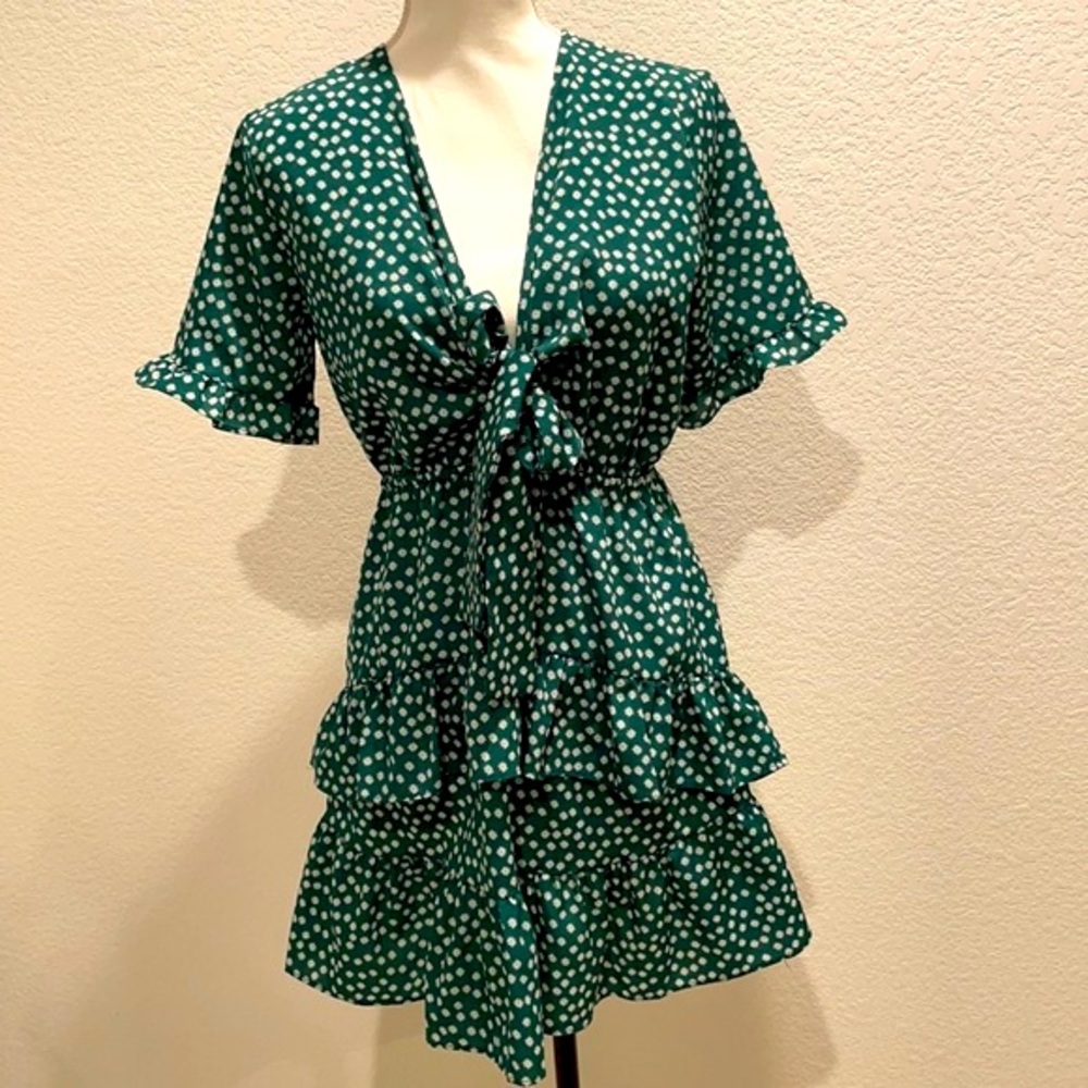 Green / White Polka Dot tiered  Dress SZ. M